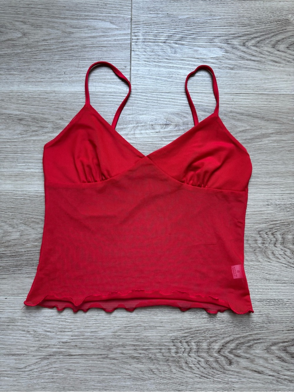 Red Spaghetti Strap Mesh Cami Top